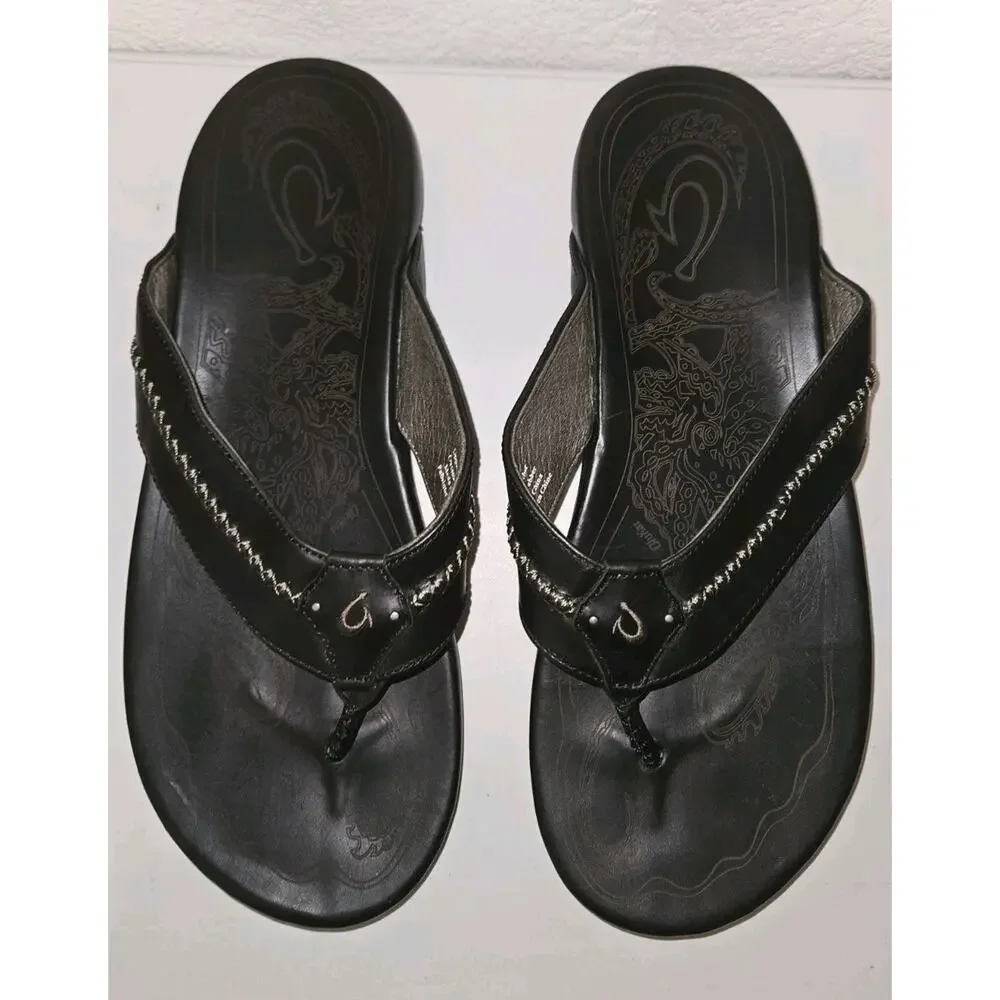 Olukai Mea Ola Mano Men's Sandals Flip Flops Black / Dk Shadow Size 15
